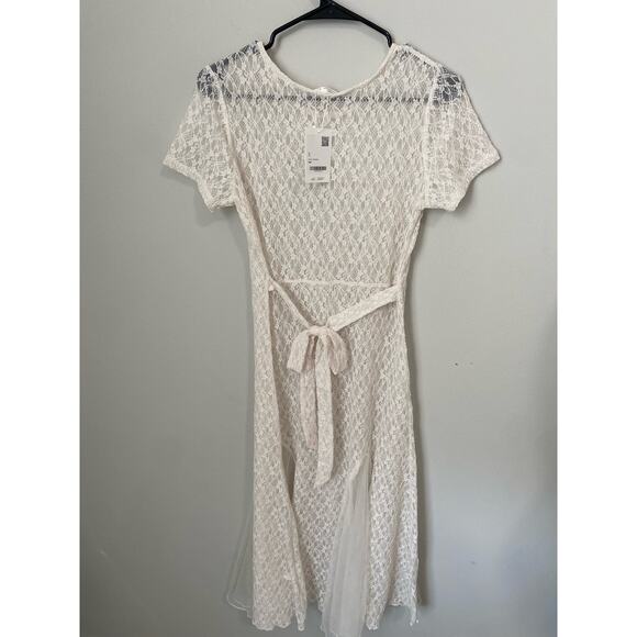 New Oak+Fort Sheer Lace Short Sleeve Midi Dress Size Small - Picture 4 of 5